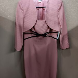 Size 6 London Times Blush Pink Textured Sheath Dress  with Cropped Jacket